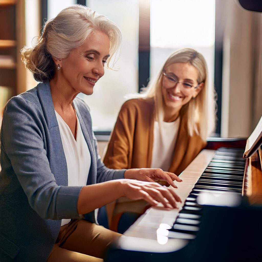 Adulto tomando clases de piano en Quito